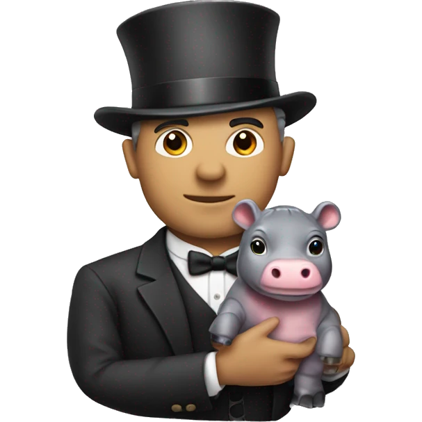 gentleman with holding hippo emoji