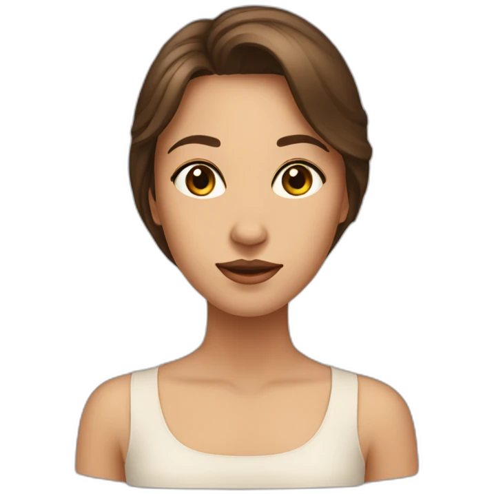 A girl with an elongated oval face, brown hair, brown eyes, nasolabial folds emoji