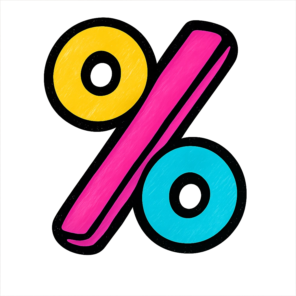playful, colorful version of the percent symbol %%%, fun and energetic style, suitable for use as an emoji or sticker emoji