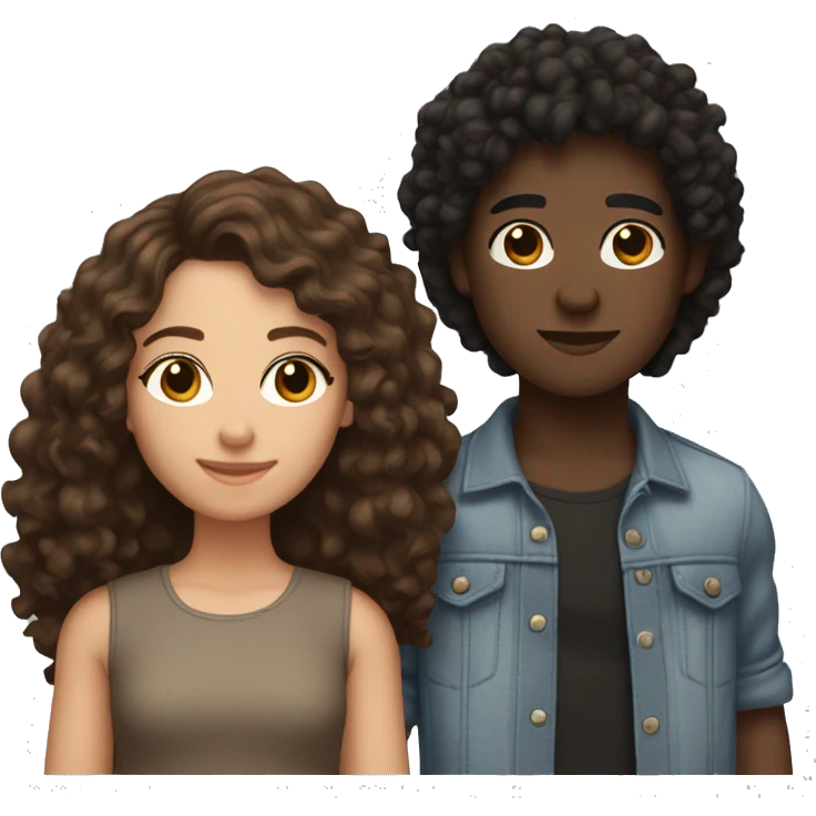 3 friends the friend on the left has brown skin and dark brown straight hair the one in the middle has brown skin brown curly hairs the one on the right has  white skin whit black straight hair  emoji