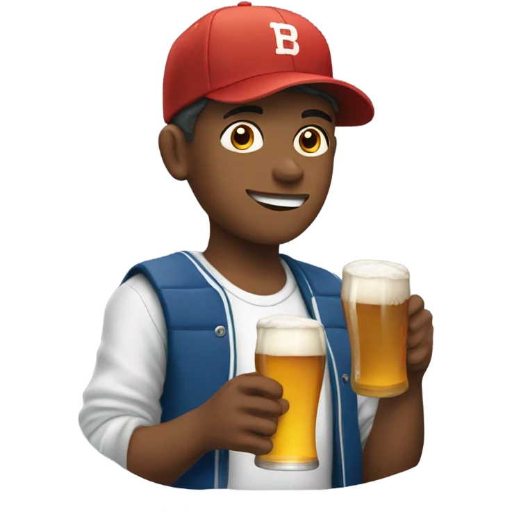 Young guy with baseball cap and beer emoji