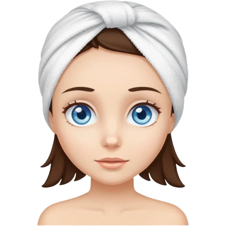 Fair skin brunette blue-eyed girl with hair up in hair towel emoji
