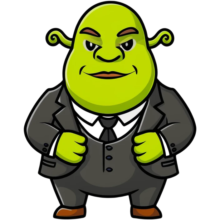 Shrek with a monocle and a mafioso hat emoji