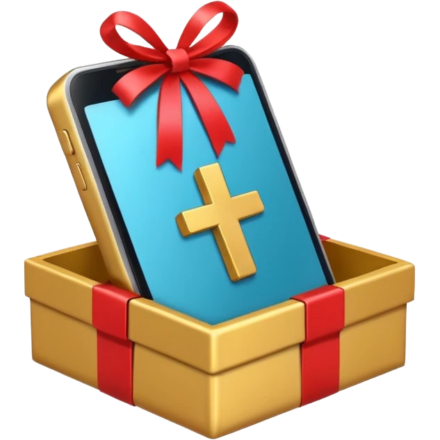 smartphone with a gift box and hashtag symbol emoji