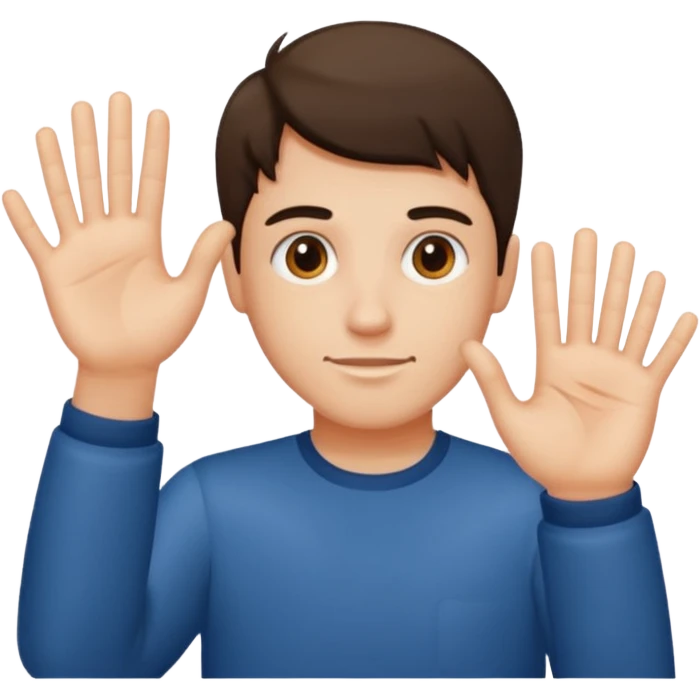 A guy with his left hand higher right lower left hand with a 6 on it right with a 7 emoji