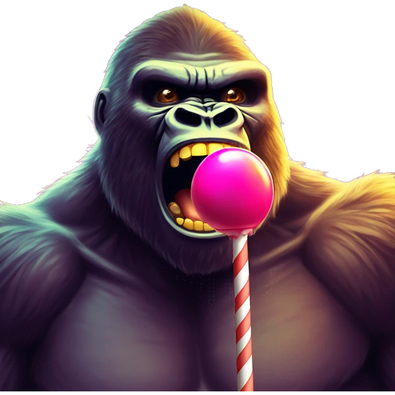 king kong lollypop in mouth at a rave with lazer lights flashing emoji