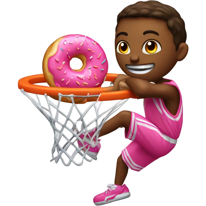 Caucasian Dunking a pink-donut in a basketball-hoop emoji