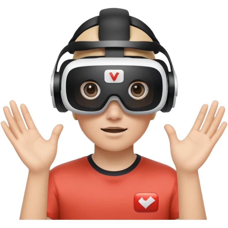 A person wearing a VR headset with the white YouTube play button logo on it emoji