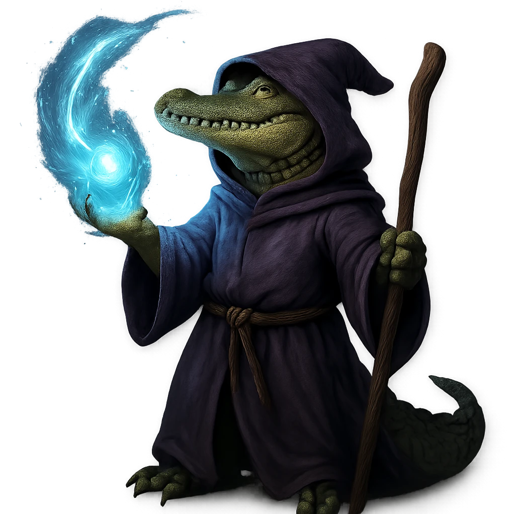 alligator wizard casting a spell, glowing effects, fantasy emoji