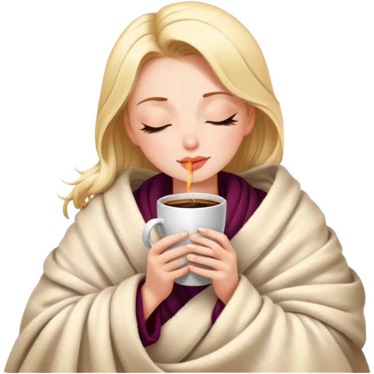 Glamour girl inside a blanket sipping coffee eyes closed emoji
