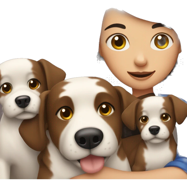 One brunette girl hugging three dogs  emoji