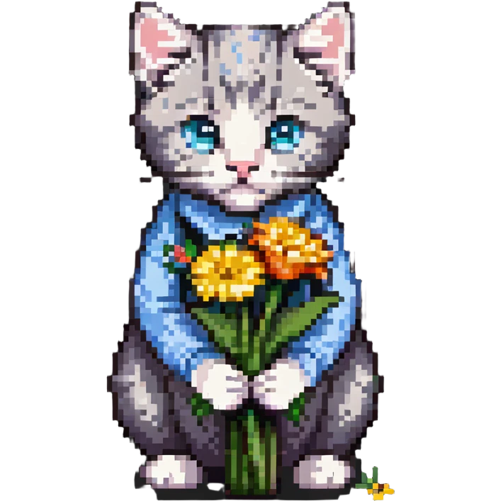 Kitten smells flowers emoji