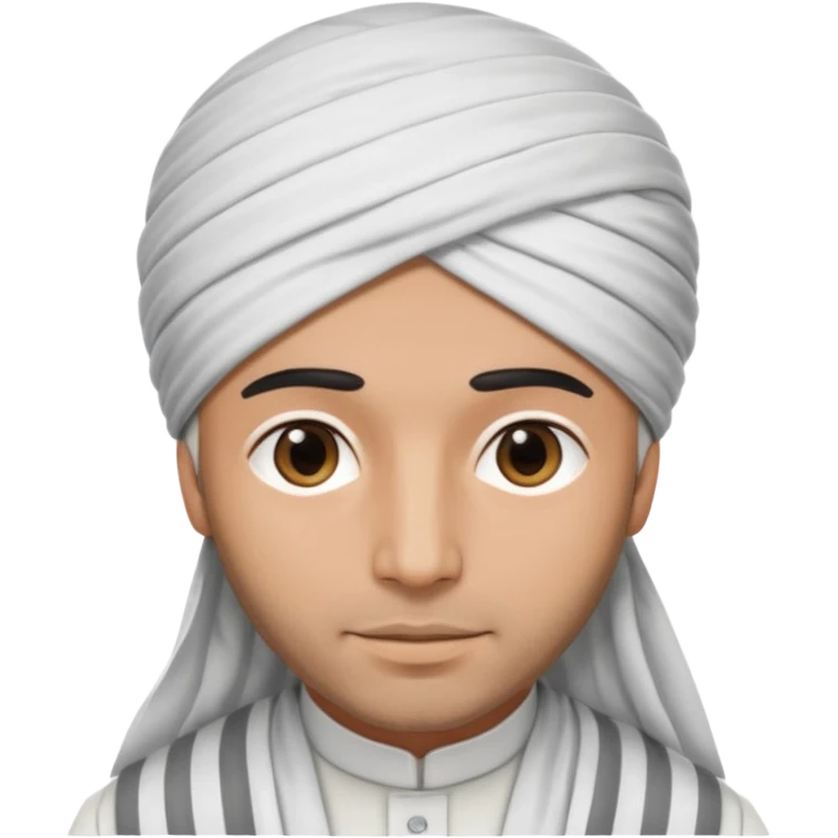 Un arabe que lleve un turbante de color blanco con rayas gris que solo lleve la cabeza emoji