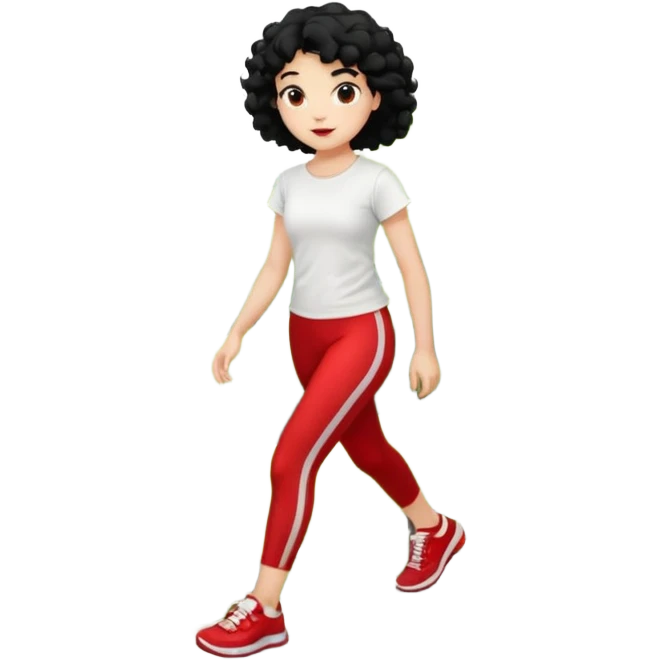 generate a pretty bratz fair skinned girl with curly black hair wearing a white tshirt trekking on a hill with red sneakers on and black leggings.  Put a hill behind her emoji