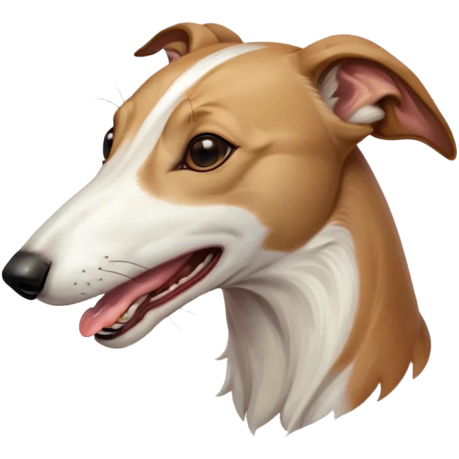 Cinematic Cute Yawning White and Brown Greyhound Portrait Emoji, Head tilted slightly with a dramatic, wide-open yawn, showcasing a pristine white Fur with bold brown markings, floppy ears slightly drooping, round eyes barely open in drowsy contentment, Simplified yet irresistibly adorable features, highly detailed, glowing with a soft, cozy glow, high shine, relaxed yet expressive, stylized with a touch of whimsy, bright and endearing, soft glowing outline, capturing the essence of a sleepy yet affectionate companion, so drowsy it feels like it could stretch out of the screen and curl up for a nap! emoji