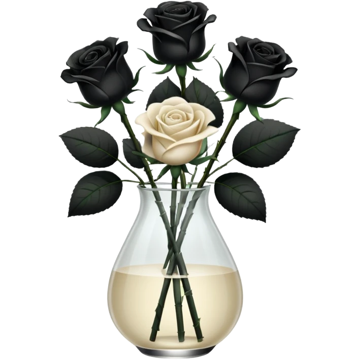 Black and ivory roses in transparent vase emoji