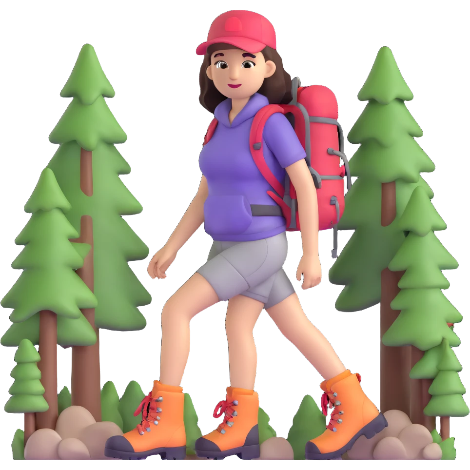 Outdoorsy woman with hiking boots and forest background emoji