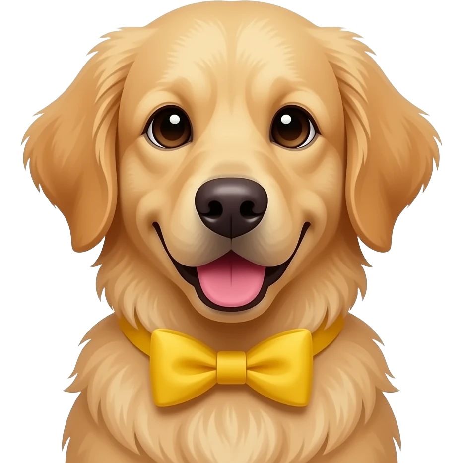 golden retriver dog with yellow bowtie sitting closeup emoji