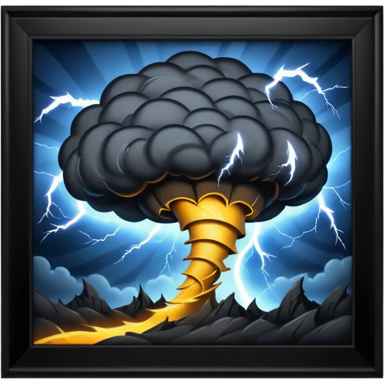 A Discord emoji of a dark, stylized tornado with lightning bolts inside a black circular frame. High contrast, aggressive lines, white background. emoji