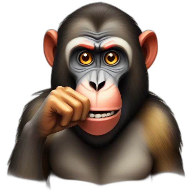 Funny Mandrill with a human look putting his index finger in his nose emoji