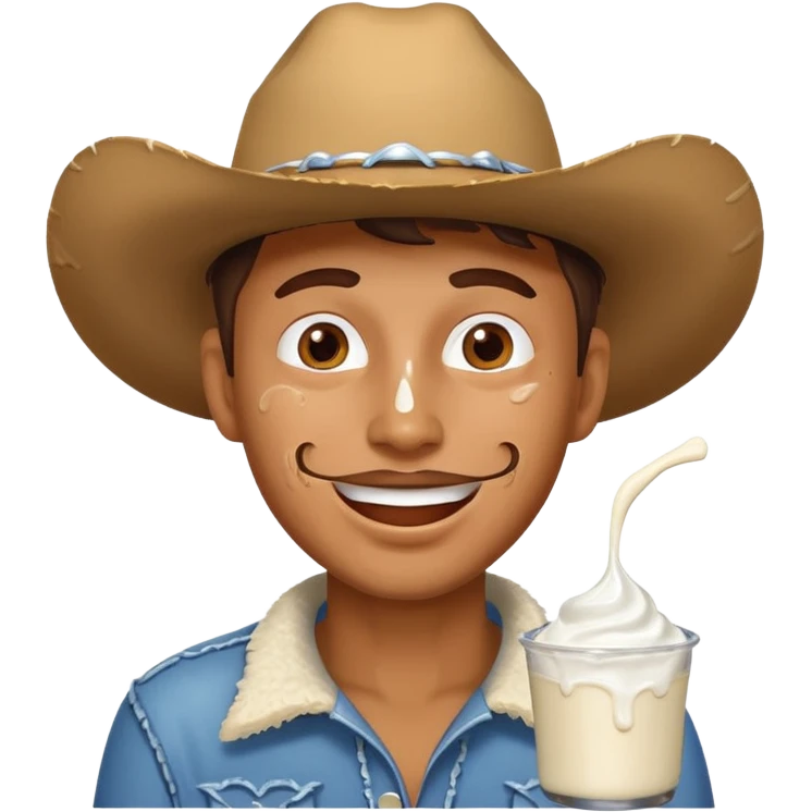 Happy Cowboy with white yogurt all over face and dripping emoji