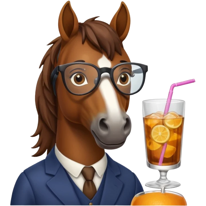 horse holding drink with glasses emoji