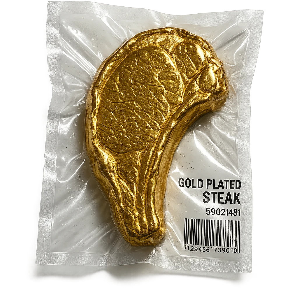 gold-plated steak, very glossy emoji