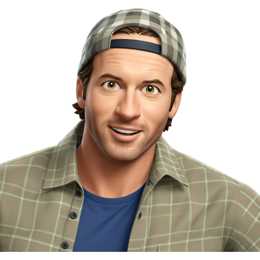 smiling guy in plaid hat emoji