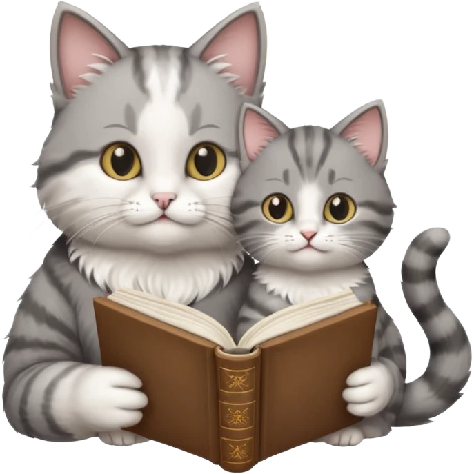 A cute mother cat and kitten reading a book together emoji