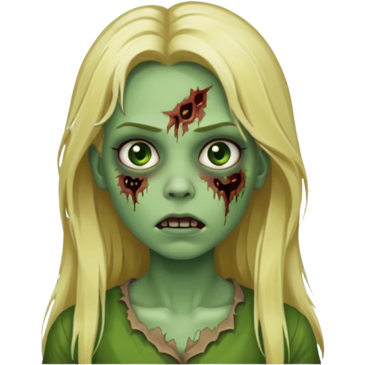 girl zombie with blonde long hair green skin and with no angry face emoji