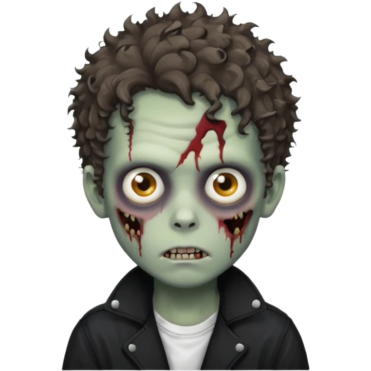 zombie boy messy curly hair black jacket white tee shirt emoji