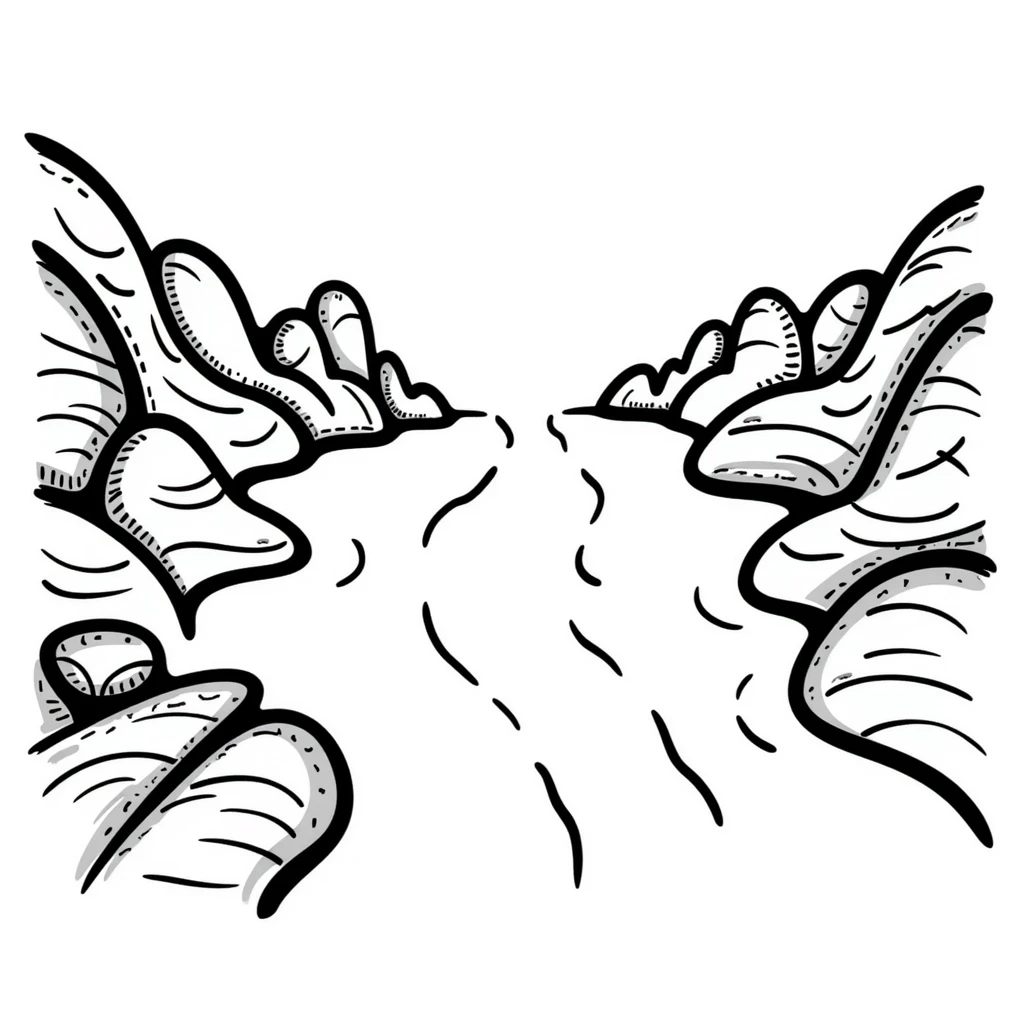 Hand-drawn river with ripples flowing through rocks emoji