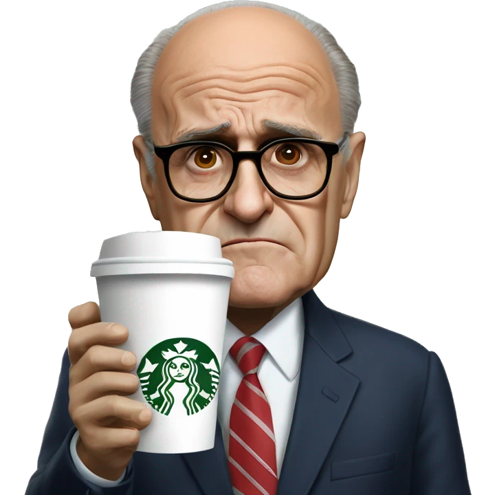 Realistic Rudy Giuliani very sad with Starbucks emoji