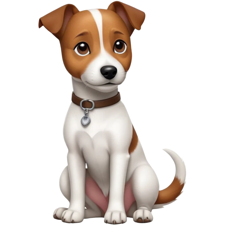 cinematic-[jack Russel terrier]-realistic-full-body-sitting-emoji,-tail-resting-loosely-beside-its-paws,-head-tilted-dramatically, -sleek-[brown and white]-fur,-simplified-yet-realistic-focused-features,-highly-detailed,-glowing-with-an-almost-sarcastic-glow emoji