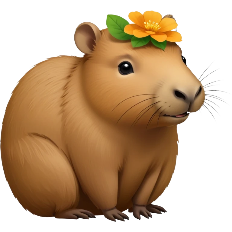 Simple Capybara face with body from the side with flower stem in its mouth emoji