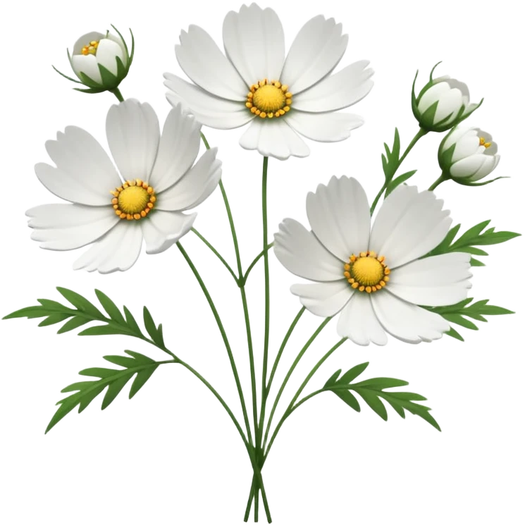 loose bunch of white cosmos flowers, realistic texture emoji