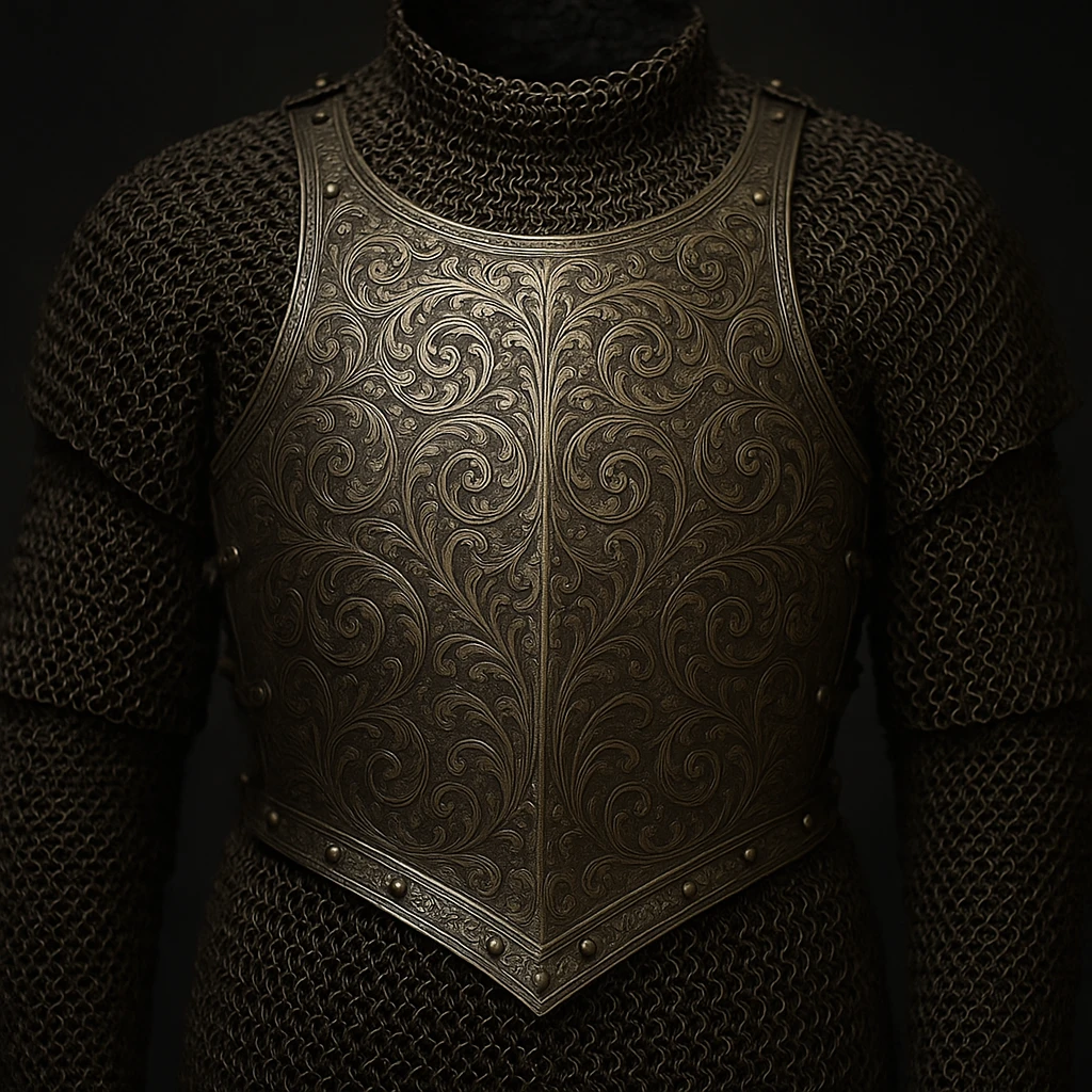 chainbody armour, medieval, ornate engravings, classic look emoji