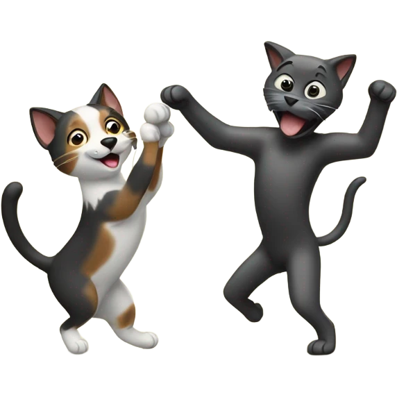 A cat dancing with a dog emoji
