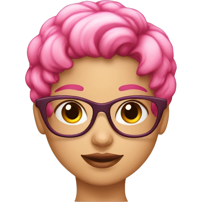 Niña con lentes rosado transparente, pelo corto, ojos marrones  emoji