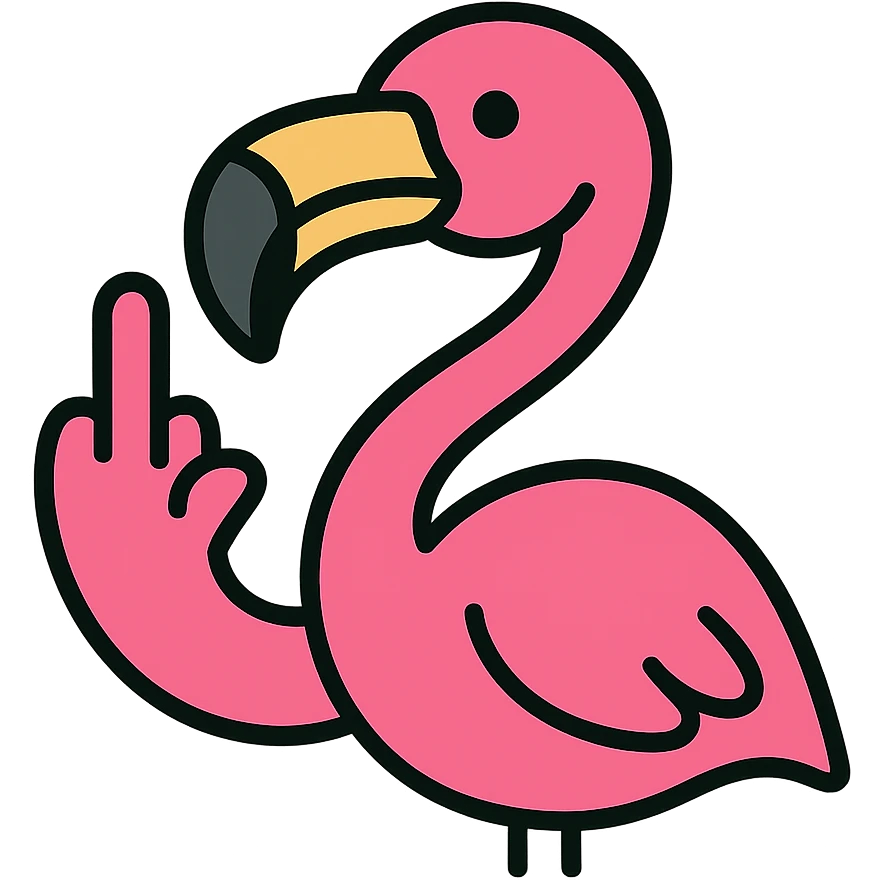 flamingo showing middle finger, colorful icon emoji