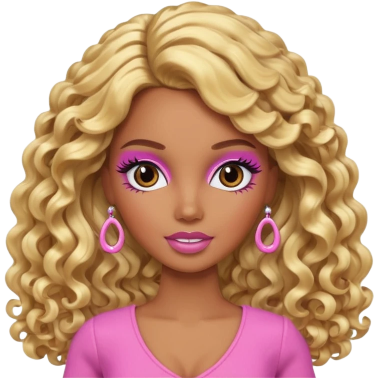 brown skin long curly blonde barbie with long lashes  emoji