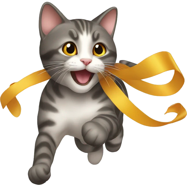 cat chasing long ribbon emoji