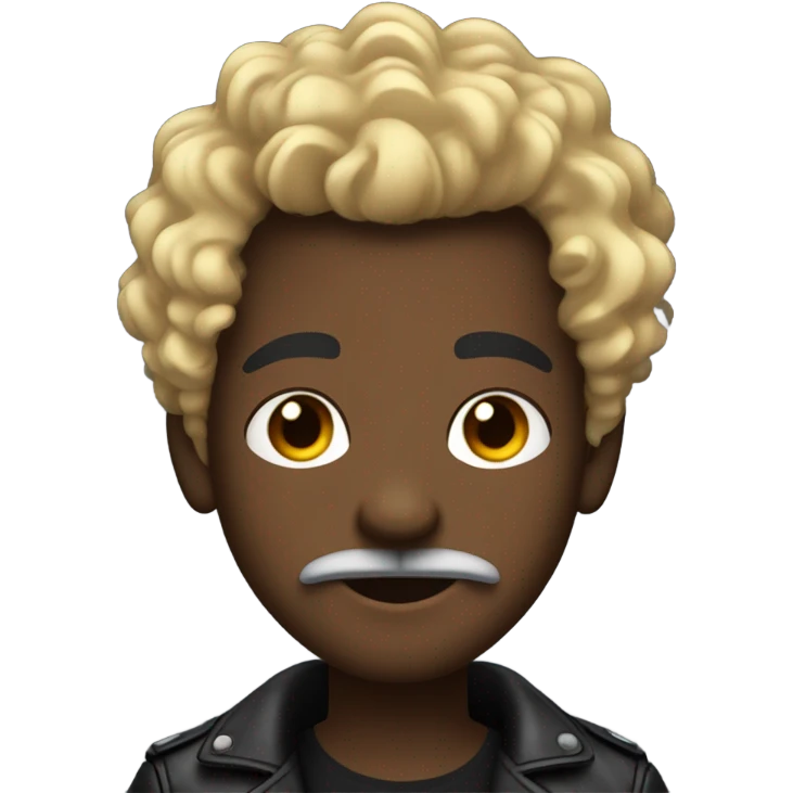 smug looking darkskin boy in leather jacket with blonde curly hair and mustache and beard and multiple ear piercings  emoji