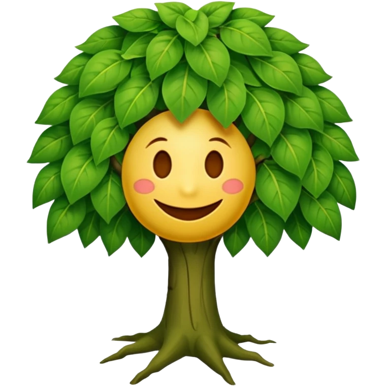 árbol con hojas verdes y una carita sonriente emoji