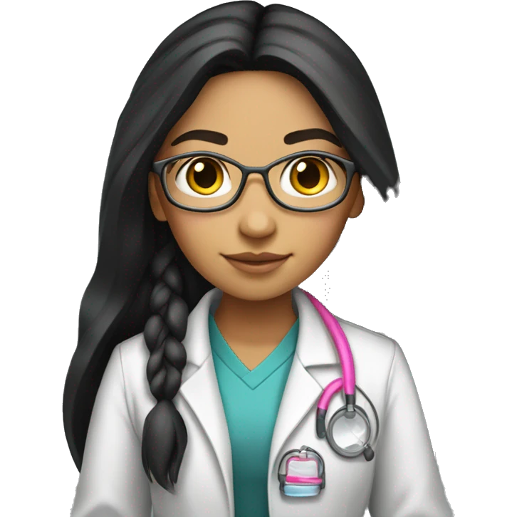  young beautiful Native American  female idol scientist with long black hair with pink accents emoji