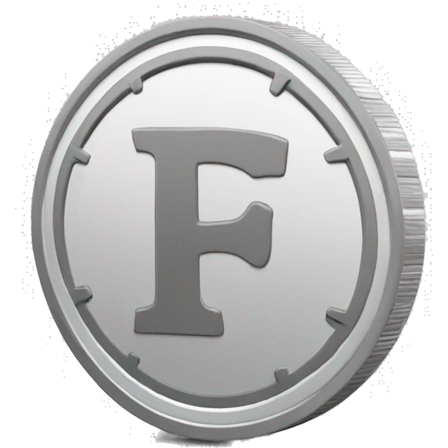 The white and gray color coin with F alphabet  emoji