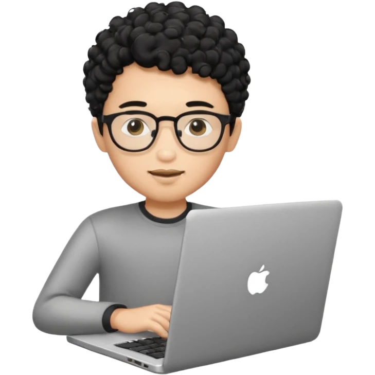 A young boy DEVELOPER WITH A laptop, black curly short hair, wearing glasses, a thin goatee, his skin is asian

Add the word "PIF" floating around him emoji