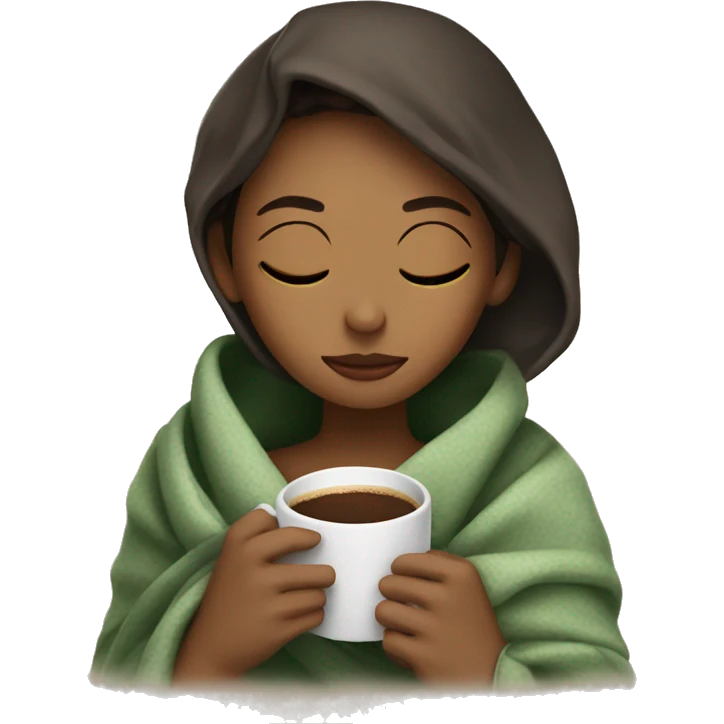 girl inside a blanket sipping coffee eyes closed emoji