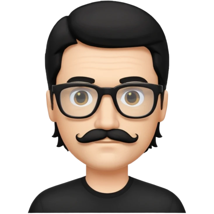 White man with black mullet and mustache wearing black glasses  emoji