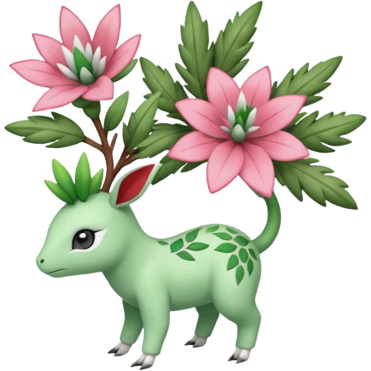Rosy pastel Rosemary-Meganium-Shaymin-Ivysaur-Meloetta-Pokémon-fusion, full body emoji